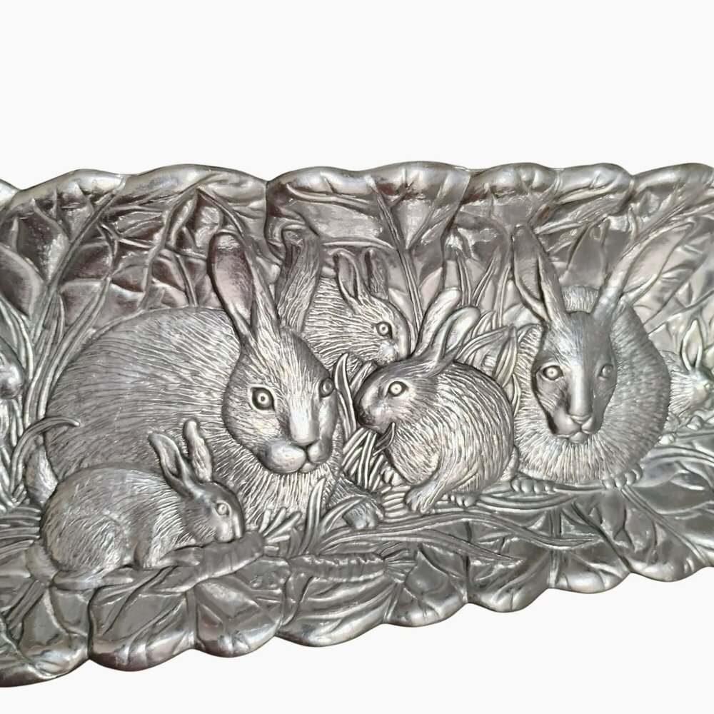 Arthur Court Bunny Rabbit Tray Serving Platter & Dish 1990s Lot of 2 Aluminum - Picture 7 of 11
